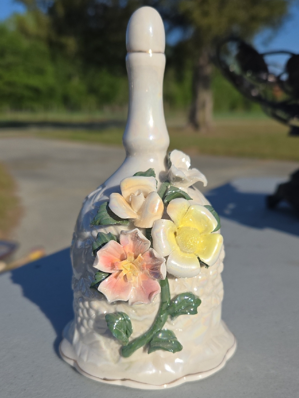 Porcelain Floral Decorative Bell in Cream with Pastel Flowers